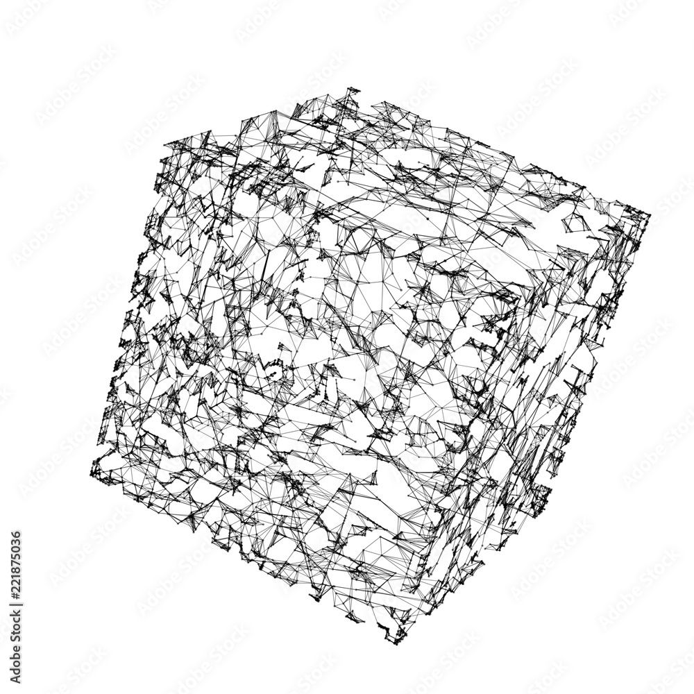Poster black digital data and network connection box isolated on white background for technology concept, 3