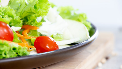 Mix fruit and vegetable ,Healthy eating mix of fresh vegetables salad topped on wooden table