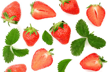 Strawberries isolated on white background. Top view. Flat lay pattern