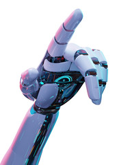 White cyborg pointing his finger 3D rendering
