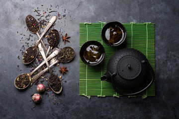 Obraz na płótnie Canvas Various tea and teapot. Black, green and red tea