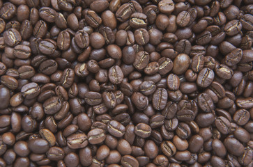 close up arabica coffee beans for background.