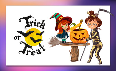 Fototapeta premium Mom and daughter in Halloween costumes poster