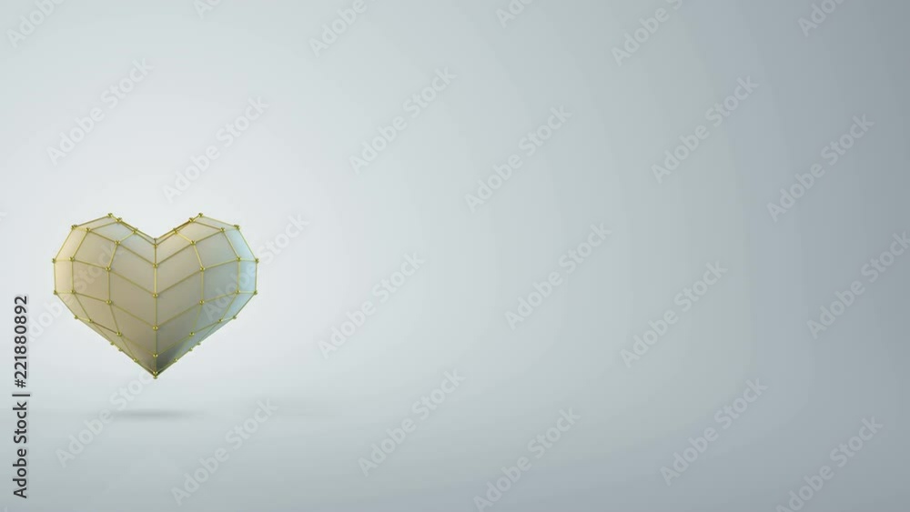 Poster jumping heart shape on the edge and free space. creative romantic template. 3d render. seamless loop