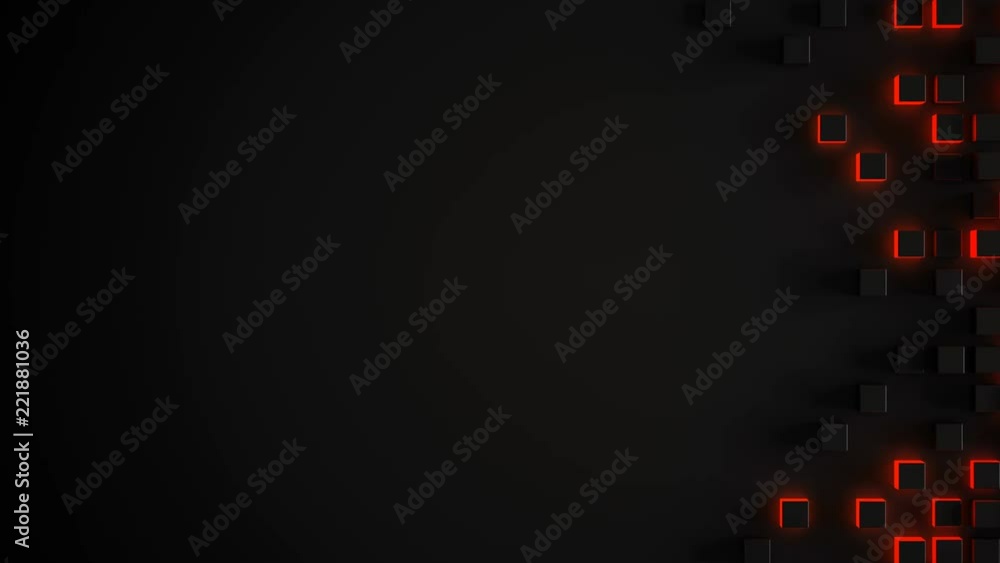 Poster glowing red cubes on edge and free space. seamless loop animation 3d render 4k uhd 3840x2160