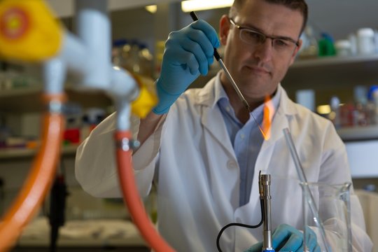 Male scientist experimenting in laboratory