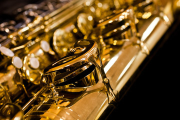 Obraz na płótnie Canvas Fragment of the saxophone valves closeup