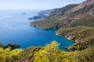 Fototapeta na wymiar Beautiful lagoon on Lycian way in Olu Deniz, Turkey