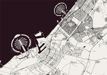 map of the city of Dubai, United Arab Emirates UAE