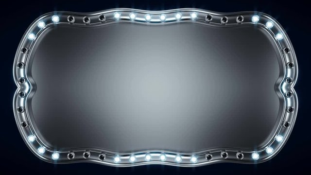 Sign board with glowing light bulbs. Abstract motion background. Seamless loop 3D render animation 4k UHD 3840x2160
