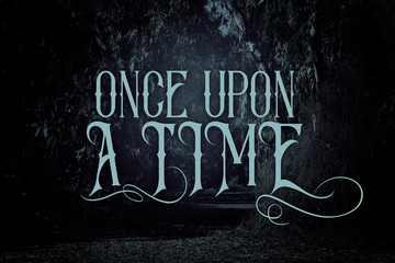 mysterious fairy tale background of dark and haunted forest with text.