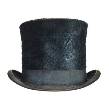 Antique black gentleman hat isolated on white