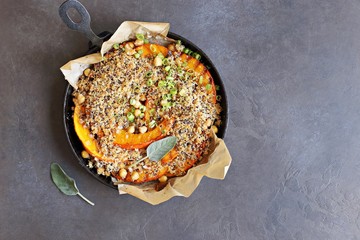 Pumpkin  chick pea crumble with quinoa parmesan crunch