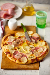 Mortadella and Potato Pizza.. selective focus