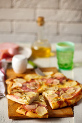 Mortadella and Potato Pizza.. selective focus