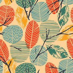 Abstract autumn seamless pattern with trees. Vector background for various surface.