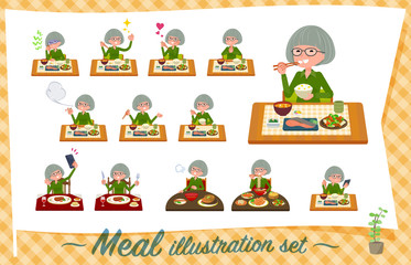 Fototapeta premium flat type green shirt old women_Meal