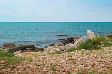 Fototapeta na wymiar Type of Croatia. Adriatic Sea The rocky shore of the city of Umag