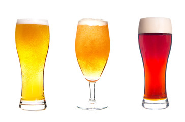 lager and dark draft beer in a glass isolated on white background