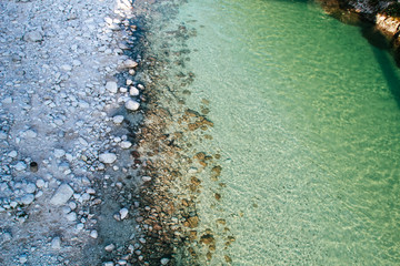 Slovenia. Slovenian Alps. Road and mountain views. Mountain river is blue
