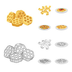 Vector illustration of pasta and carbohydrate sign. Set of pasta and macaroni stock symbol for web.
