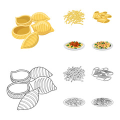 Vector illustration of pasta and carbohydrate icon. Set of pasta and macaroni stock symbol for web.
