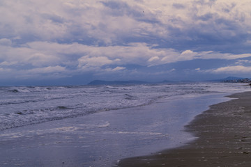 beach at blue hour on a bad weather day
