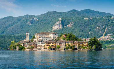 Fototapeta na wymiar Scenic sight of San Giulio Island in the Lake Orta, Piedmont, Italy.