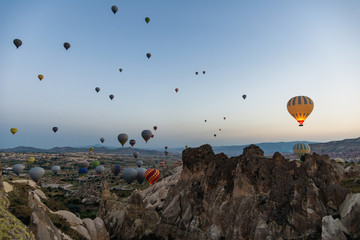 A lot of hot air balloons starting in Cappadocia
