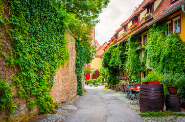 Fototapeta premium Beautiful streets in Rothenburg ob der Tauber with traditional German houses, Bavaria, Germany