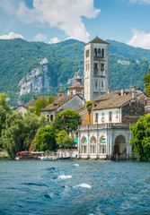 Fototapeta premium Scenic sight of San Giulio Island in the Lake Orta, Piedmont, Italy.