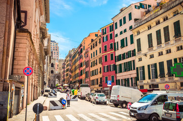 Fototapeta premium Beautiful cozy streets of Genoa in summer day, Liguria, Italy