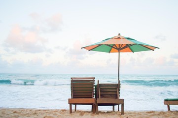 A lone umbrella on beautiful tropical sea.