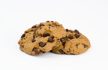 two cookies with a chocolate crumb on a white background isolated