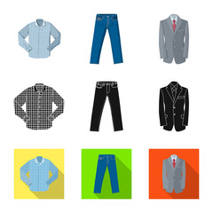 Vector illustration of man and clothing icon. Set of man and wear stock vector illustration.