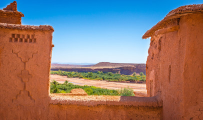 Desert landscape with Atlas Mountains near Kasbah Ait Ben Haddou, Morocco