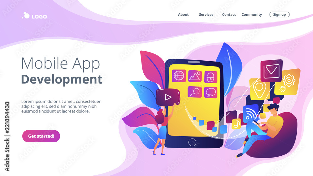 Poster it professionals are creating mobile applications on the smartphone screen. mobile app development, 