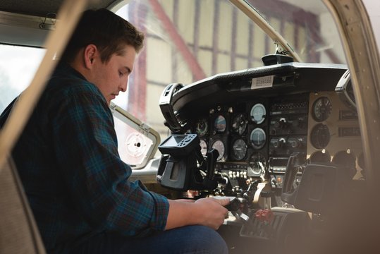 Engineer operating cockpit