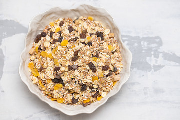 muesli in white beautiful bowl