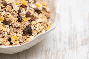 muesli in white beautiful bowl