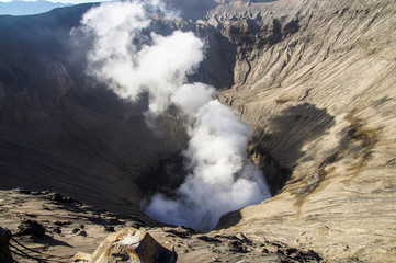 Crater of active volcano Bromo, Bromo Tengger Semeru National Park, East Java, Indonesia.