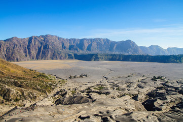 View on caldera of old volcano Tengger, Bromo Tengger Semeru National Park, East Java, Indonesia.