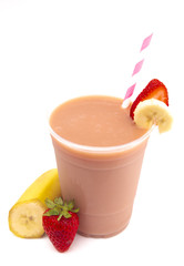 Strawberry and Banana Smoothie in a Disposable Plastic Cup