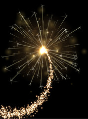 Obraz premium Golden sparkling petard or firework on black background.