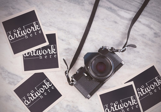 Camera with Instant Film Mockup