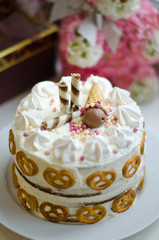 Obraz na płótnie Canvas Handmade birthday cake for baby girl