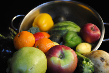 Fototapeta na wymiar Over Bowl of Fruit & Vegetables