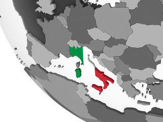 Italy with flag on globe
