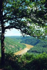 Panorama of Saarschleife loop in Saarland, Germany