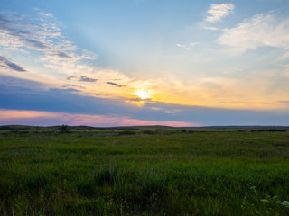 Fototapeta na wymiar Sunset in Arkaim steppe, South Ural, Russia